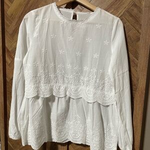 White Embroidered Peplum Blouse - Women's Top